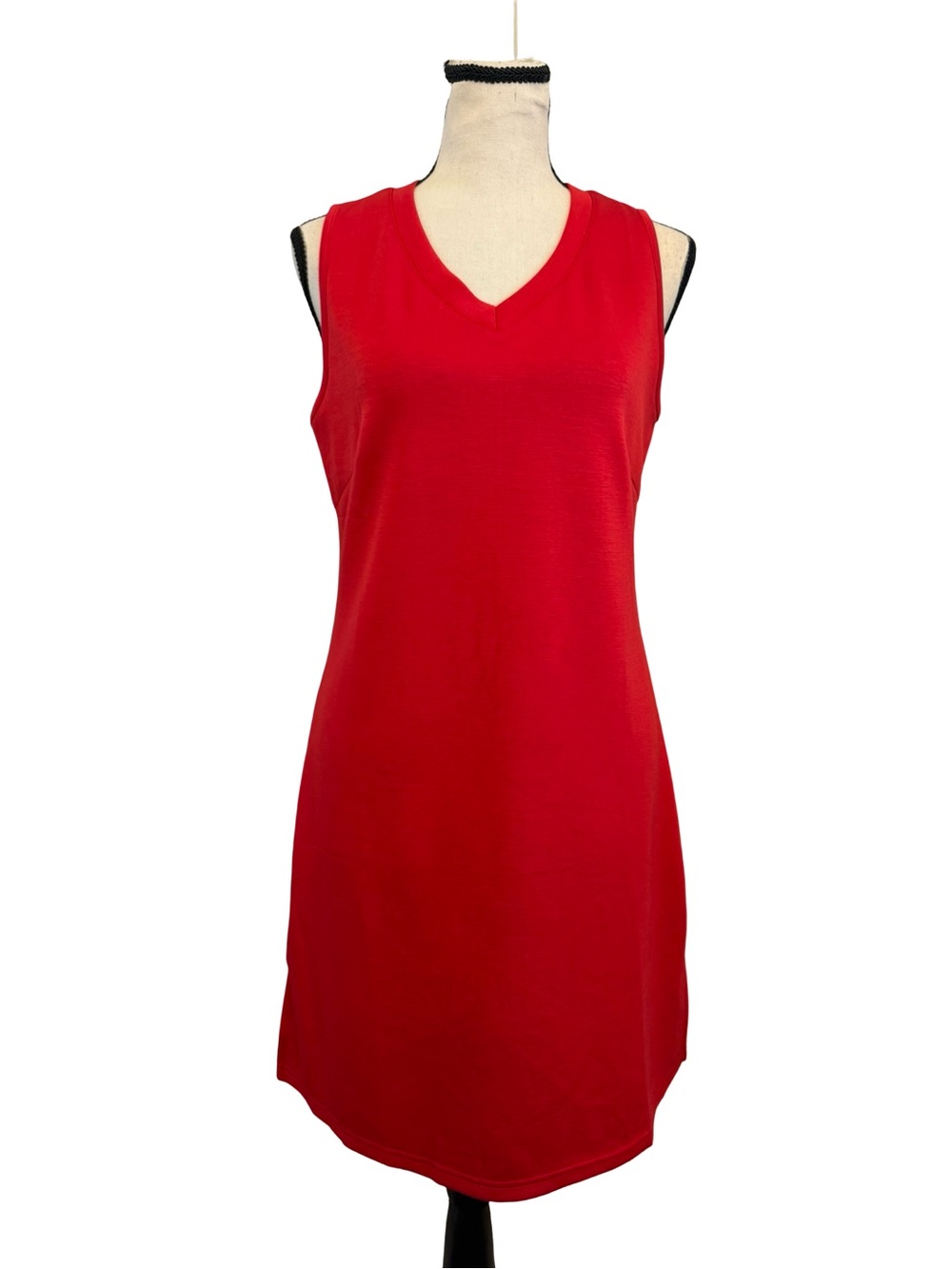 NWT BKRIVE Red Sleeveless V Neck Midi Dress Side Slits Stretch Size S